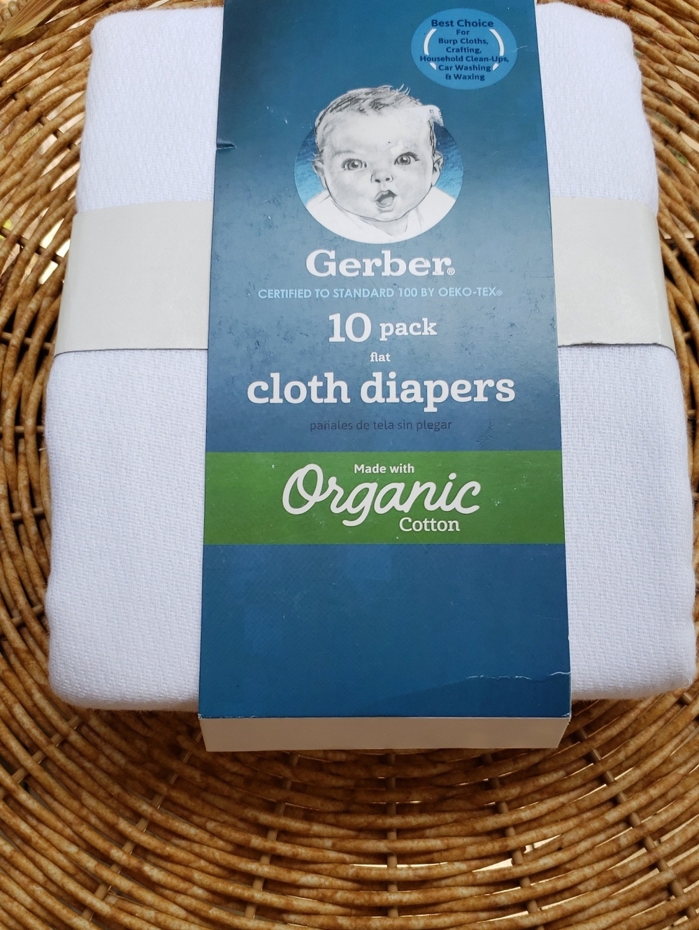 Gerber White Organic Cotton Cloth Diapers - 10 Pack